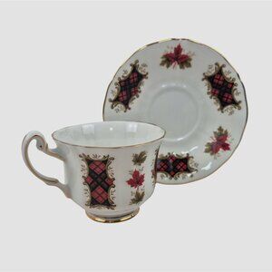 Royal Adderley Maple Leaf Tartan Teacup Saucer England Bone China Vintage